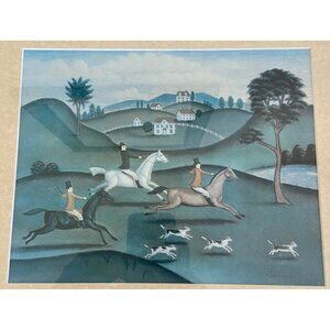 Steven Klein Country Fox Hunt Scene Art Print Vintage 15" x 13"